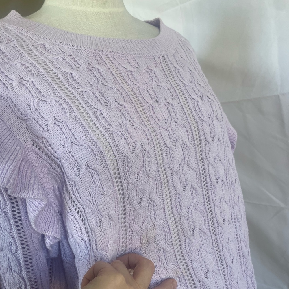 Lavender Cable Knit Sweater with Ruffle Detail size 1X Design365 - Picture 4 of 7